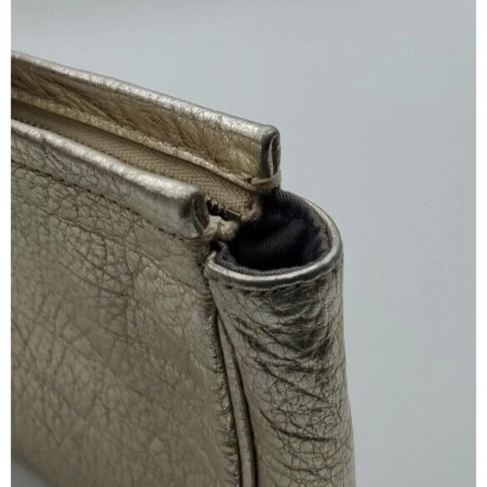 Coach Pebbled Gold Leather Small Zip Tassel Wristlet Removable Strap